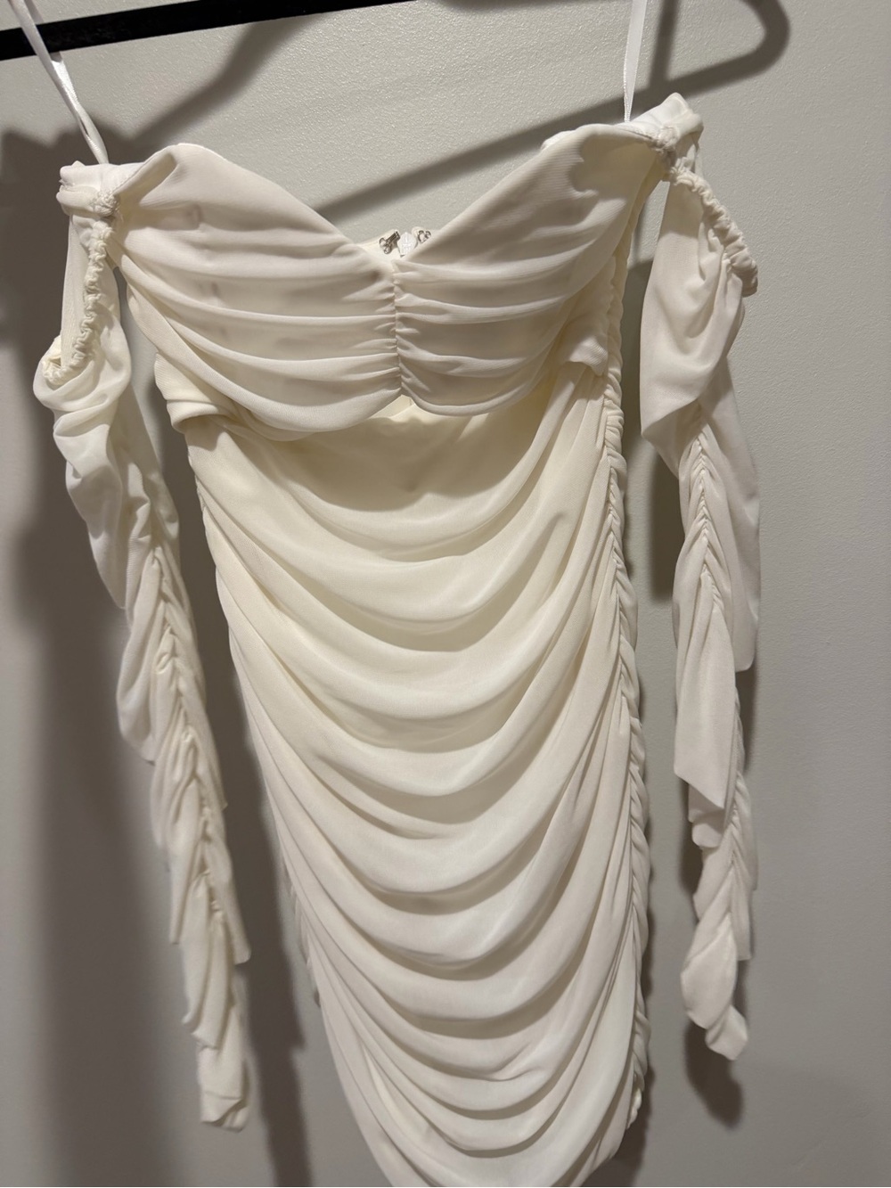 Michael Costello Ivory One-Shoulder Ruched Midi Dress
